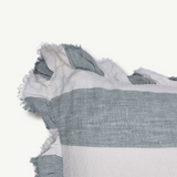 Blue Wide Stripe Linen Ruffle Cushion
