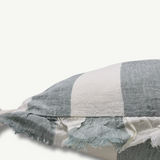 Blue Wide Stripe Linen Ruffle Cushion