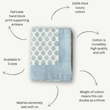 Green Blue Lotus Hand Block Printed Cotton Tablecloth