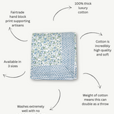 Cranberry Blue And White Hand Blocked Tablecloth