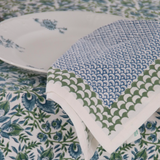 Cranberry Blue And White Hand Blocked Tablecloth