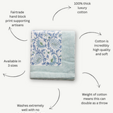 blue tablecloth block print, cotton tablecloth