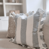 ruffle cushion, stripe cushion, blue cushion, blue stripe cushion, the old and new company