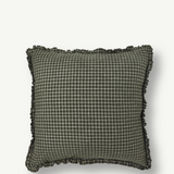 Olive Green Check Cotton Ruffle Cushion