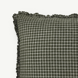 Olive Green Check Cotton Ruffle Cushion