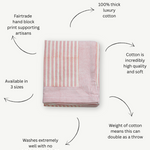 pink stripe block print tablecloth, striped tablecloth, pink tablecloth, maison margaux, luxury tablecloth, stripe throw, cotton tablecloth, oka tablecloth, neptune tablecloth, glassette