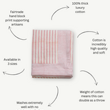 pink stripe block print tablecloth, striped tablecloth, pink tablecloth, maison margaux, luxury tablecloth, stripe throw, cotton tablecloth, oka tablecloth, neptune tablecloth, glassette