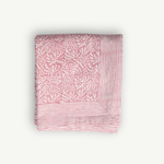 roza blue floral coral tablecloth, pink tablecloth, hand block, oka