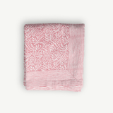 roza blue floral coral tablecloth, pink tablecloth, hand block, oka