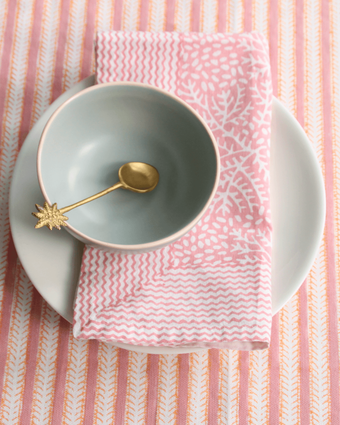rozablue, hand blocked, the old and new company, tablecloth, striped tablecloth