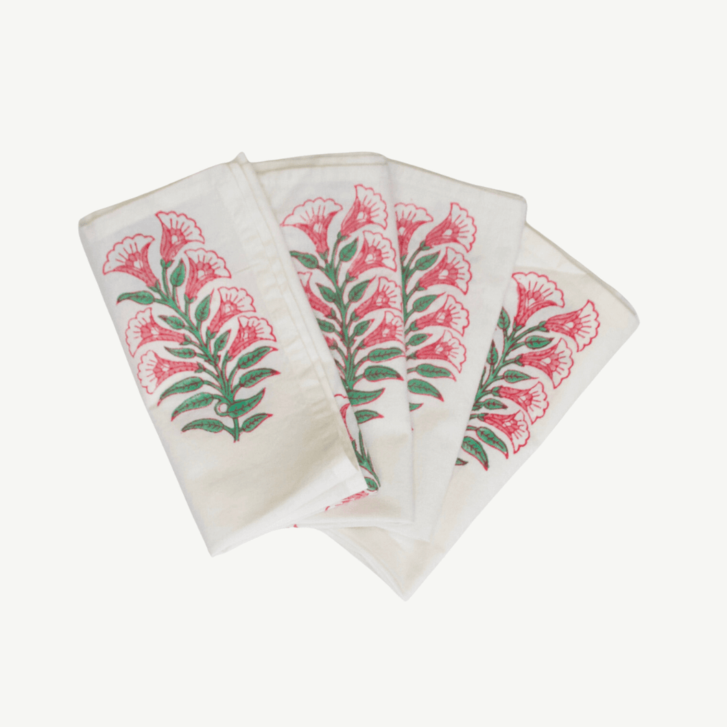 cotton napkin, floral napkins, block print napkins, pink napkins