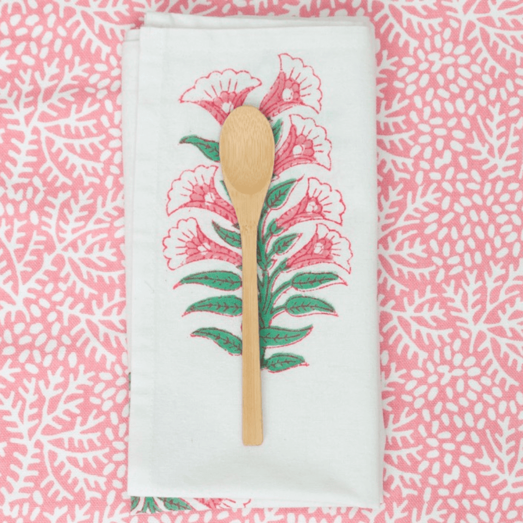 Pink Gladioli Cotton Block Print Napkins | Set of 4