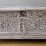 Lime Washed Carved Oak Blanket Box