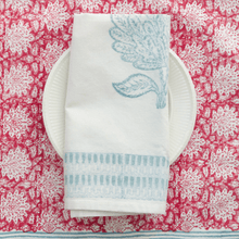 Load image into Gallery viewer, hand printed tablecloth, block print, table cloth, red table cloth, oka, christmas tablecloth
