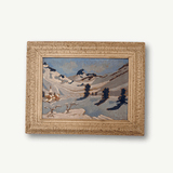 vintage French painting, alpine landscape, snow mountain, vintage oil painting, antique oil painting, rustic French decor, framed wall art, The Old and New Company, ski chalet decor