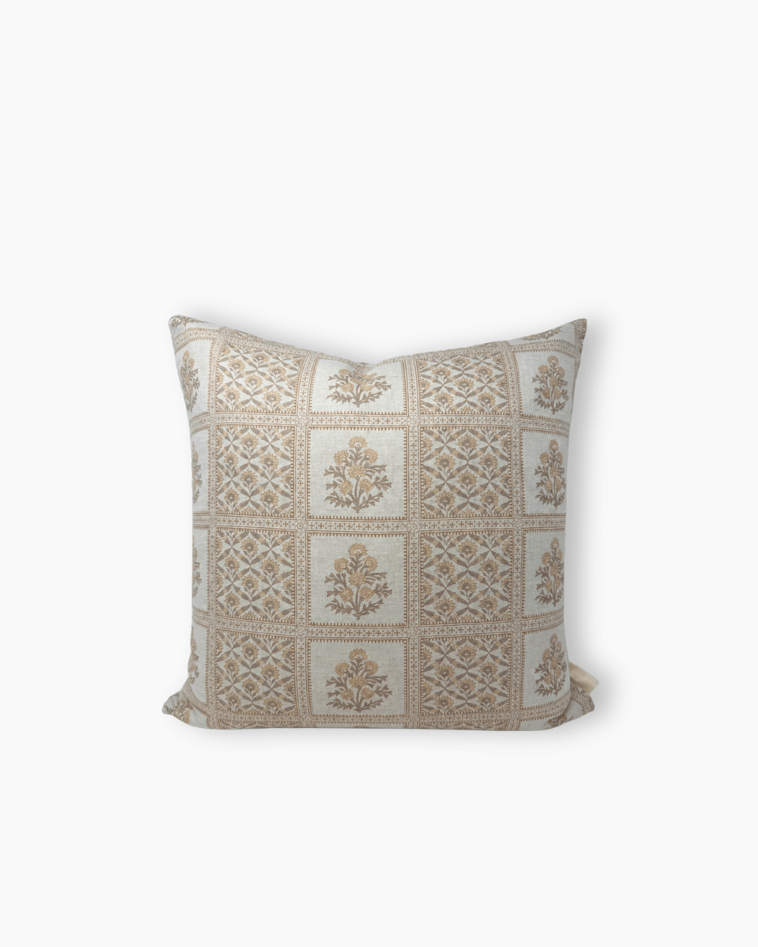 Margot meadow hand block printed natural creams, soft yellow and subtle floral design.