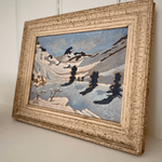 vintage French painting, alpine landscape, snow mountain, vintage oil painting, antique oil painting, rustic French decor, framed wall art, The Old and New Company, ski chalet decor