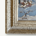 vintage French painting, alpine landscape, snow mountain, vintage oil painting, antique oil painting, rustic French decor, framed wall art, The Old and New Company, ski chalet decor