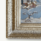 vintage French painting, alpine landscape, snow mountain, vintage oil painting, antique oil painting, rustic French decor, framed wall art, The Old and New Company, ski chalet decor