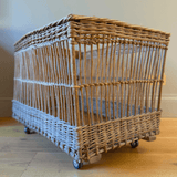 decorative antiques, antique basket, basket on wheels, antique shops, vinterior, french basket, firewood basket, storage basket, large basket