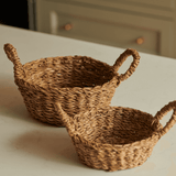 Set of Two Round Hogla Bowl Baskets with Handles, easter basket, trinket basket, seagrass basket