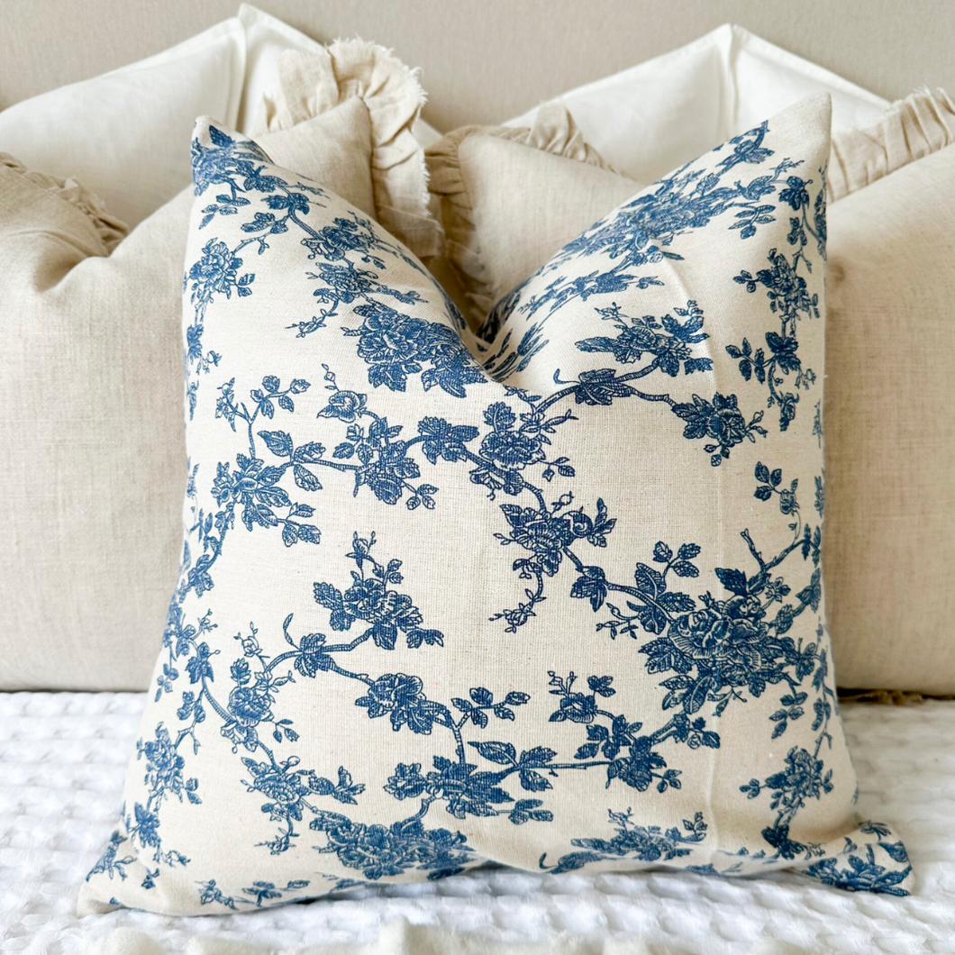 neptune cushion, oka cushion, the old and new company, blue cushion, linen cushion, hand blocked cushion, modern farmhouse