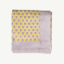 Load image into Gallery viewer, easter tablecloth, block print tablecloth, yellow tablecloth, pink tablecloth, 
