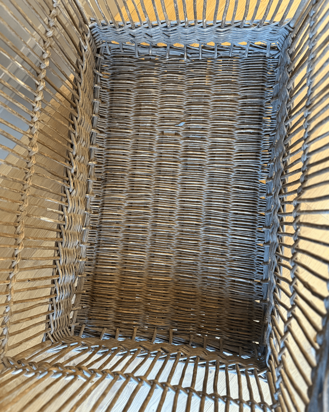 decorative antiques, antique basket, basket on wheels, antique shops, vinterior, french basket, firewood basket, storage basket, large basket