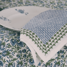 Load image into Gallery viewer, blue tablecloth
blue and green tablecloth
blue and white tablecloth
christmas tablecloth
indian tablecloth
floral tablecloth
block print table cloth
table cloth
tablecloth
cotton tablecloth
high quality tablecloth
