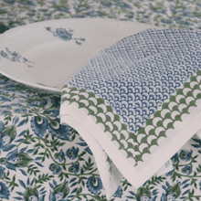 Load image into Gallery viewer, Cranberry Blue Hand Blocked Tablecloth
