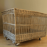 decorative antiques, antique basket, basket on wheels, antique shops, vinterior, french basket, firewood basket, storage basket, large basket