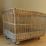 decorative antiques, antique basket, basket on wheels, antique shops, vinterior, french basket, firewood basket, storage basket, large basket