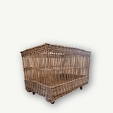 decorative antiques, antique basket, basket on wheels, antique shops, vinterior, french basket, firewood basket, storage basket, large basket