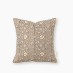 hand block printed linen and cotton cushion in blue and creams