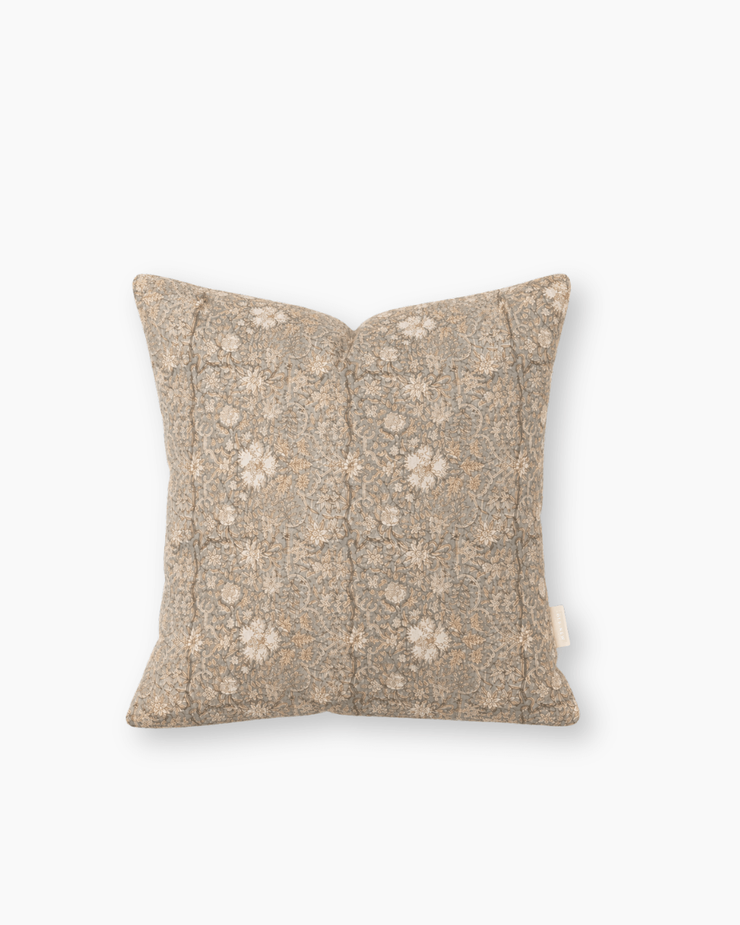 hand block printed linen and cotton cushion in blue and creams
