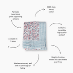 pink and blue hand block printed tablecloth with floral design