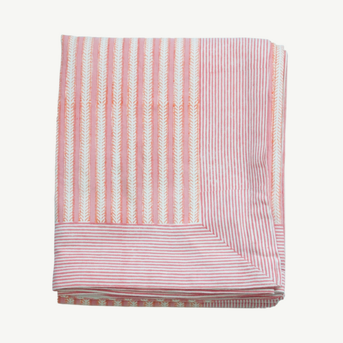 rozablue, hand blocked, the old and new company, tablecloth, striped tablecloth