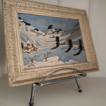vintage French painting, alpine landscape, snow mountain, vintage oil painting, antique oil painting, rustic French decor, framed wall art, The Old and New Company, ski chalet decor