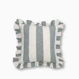 Blue Wide Stripe Linen Ruffle Cushion