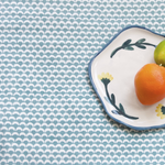 blue tablecloth, oka, hand blocked tablecloth, rozablue, mrs alice, rebecca udell