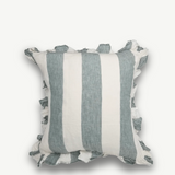 Blue Wide Stripe Linen Ruffle Cushion