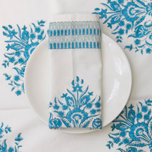 Load image into Gallery viewer, Varmala Blue and White Hand Block Printed Cotton Tablecloth
