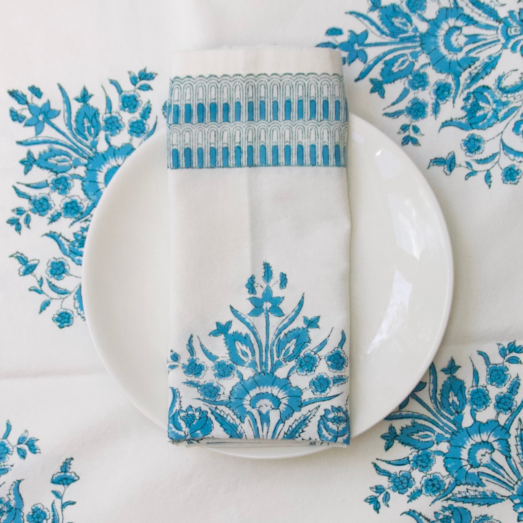 Varmala Blue and White Hand Block Printed Cotton Tablecloth