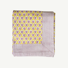 Load image into Gallery viewer, easter tablecloth, block print tablecloth, yellow tablecloth, pink tablecloth, 
etsy tablecloth
yellow and white tablecloth
cotton tablecloth
table cloth
fair trade tablecloth
indian cotton tablecloth
floral tablecloth 
high quality tablecloth
