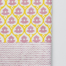 Load image into Gallery viewer, easter tablecloth, block print tablecloth, yellow tablecloth, pink tablecloth
ablecloth, 
etsy tablecloth
yellow and white tablecloth
cotton tablecloth
table cloth
fair trade tablecloth
indian cotton tablecloth
floral tablecloth 
high quality tablecloth
