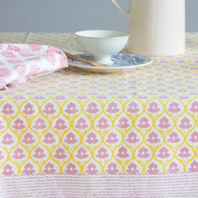 Load image into Gallery viewer, easter tablecloth, block print tablecloth, yellow tablecloth, pink tablecloth
ablecloth, 
etsy tablecloth
yellow and white tablecloth
cotton tablecloth
table cloth
fair trade tablecloth
indian cotton tablecloth
floral tablecloth 
high quality tablecloth
mrs alice
rosie dhalia
cutter brooks
oka tablecloth
table linen
