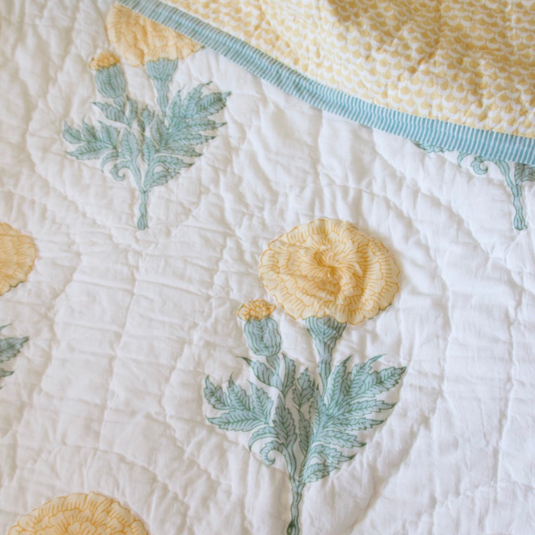 Splash Yellow Blocked Quilted Bedspread | 220 x 240cm