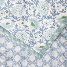 Load image into Gallery viewer, quilted bedspread, blue quilt, hand blocked quilt, oka, cotton quilted bedspread
