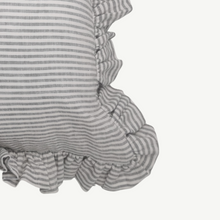 Load image into Gallery viewer, ticking striped frilled ruffled french linen cushion
