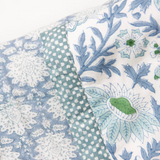 quilted bedspread, blue quilt, hand blocked quilt, oka